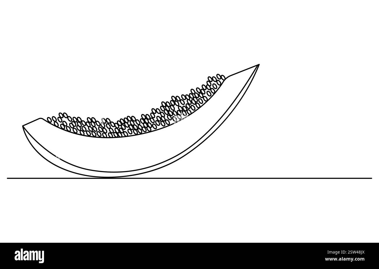 Disegno continuo di una sola linea di papaya fresca esotica frutta tropicale, disegno continuo di una linea di papaya sana e organica a fette Illustrazione Vettoriale