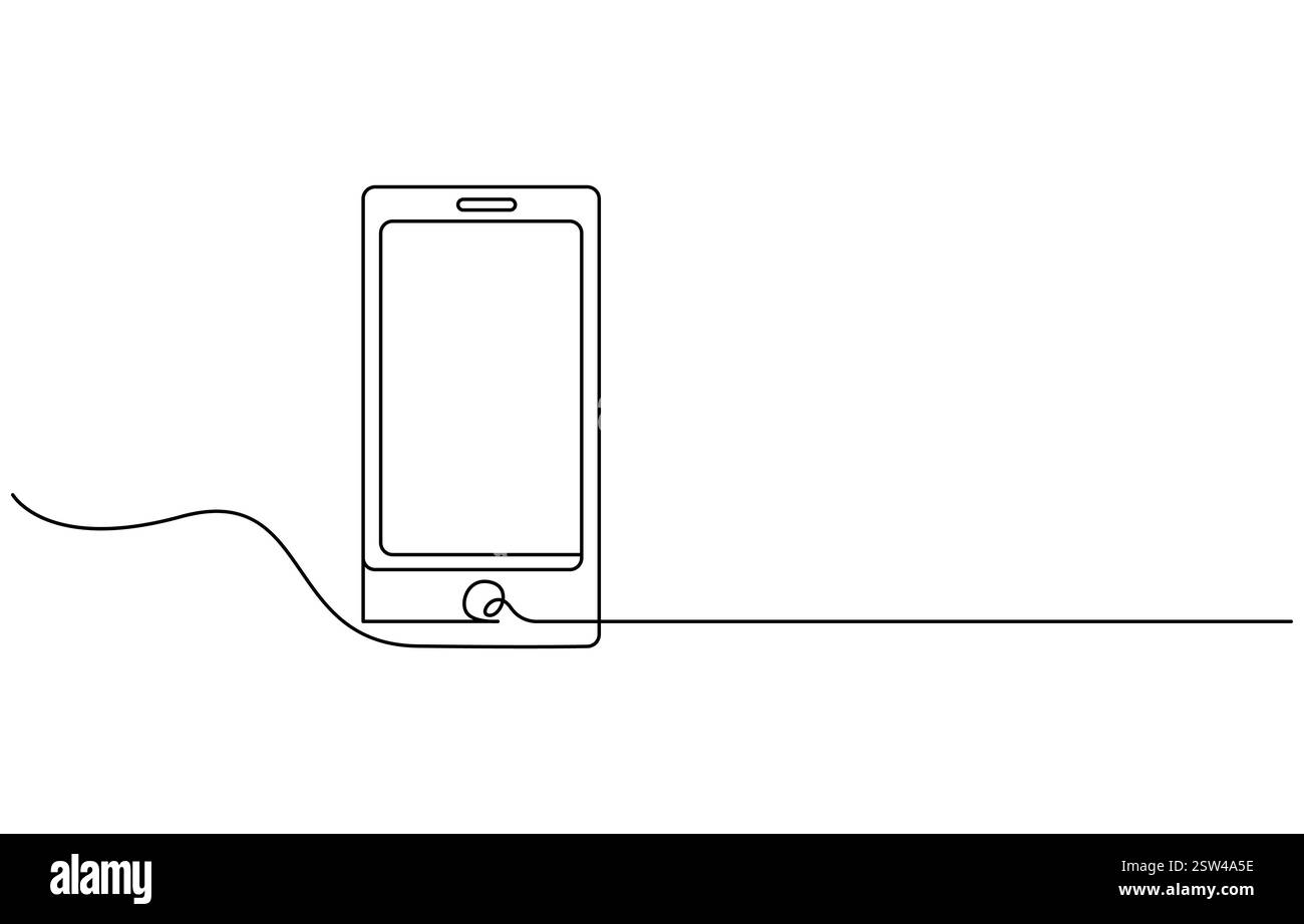 Disegno continuo di uno smartphone su una linea Illustrazione Vettoriale