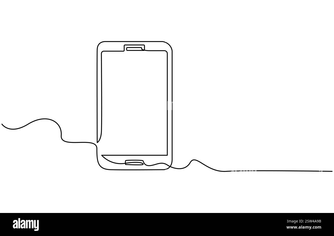 Disegno continuo di uno smartphone su una linea Illustrazione Vettoriale