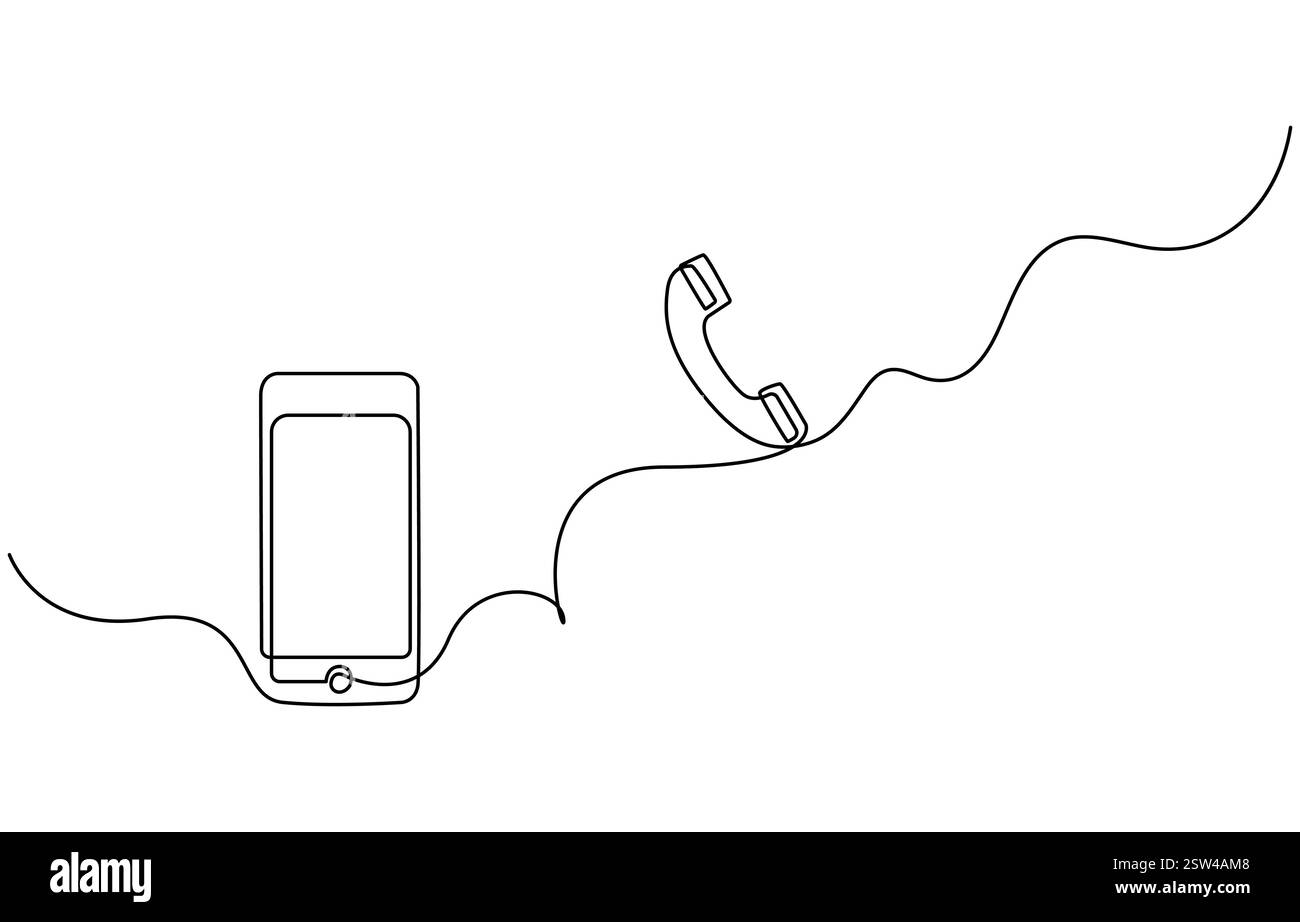 Disegno continuo di uno smartphone su una linea Illustrazione Vettoriale