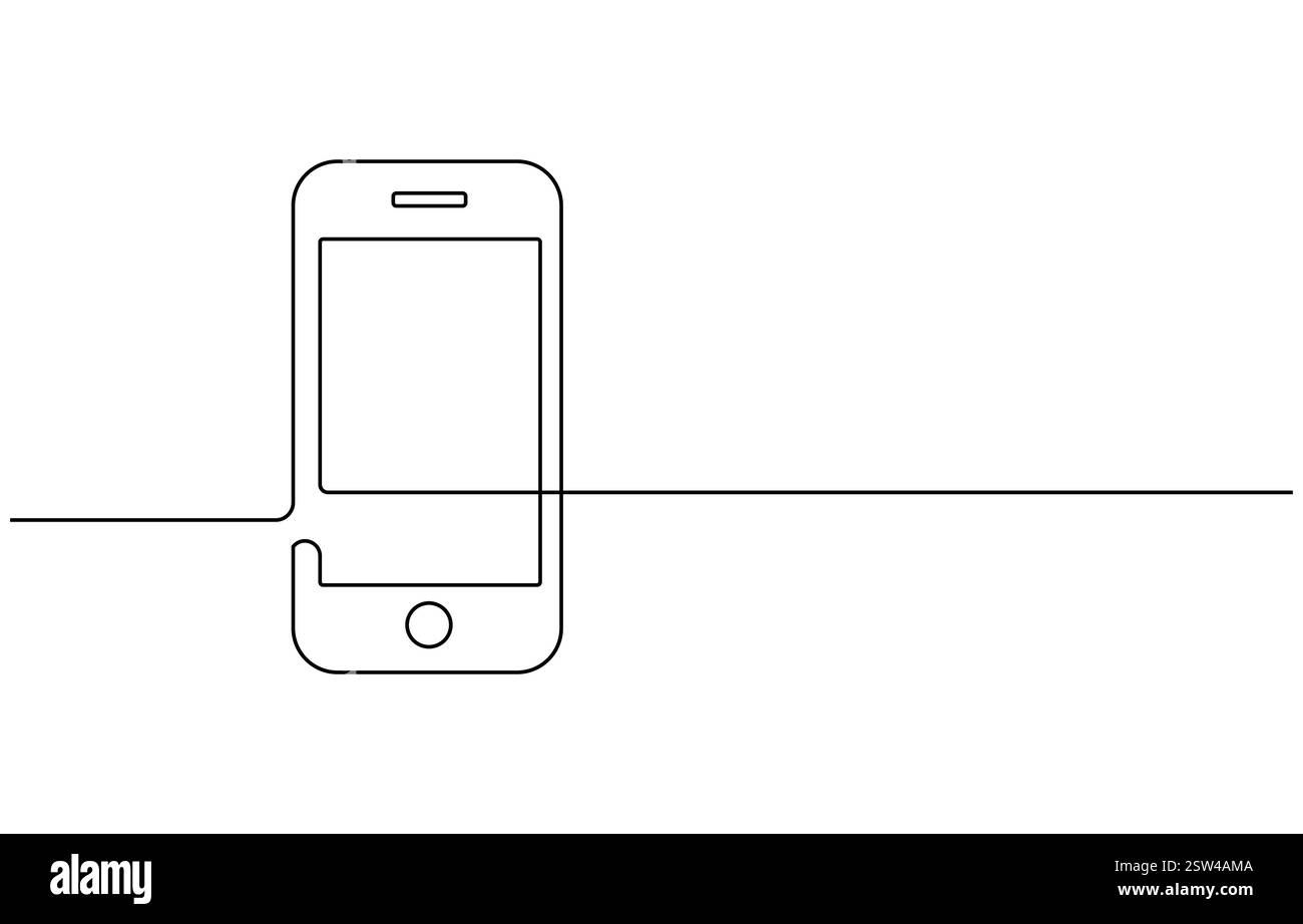 Disegno continuo di uno smartphone su una linea Illustrazione Vettoriale