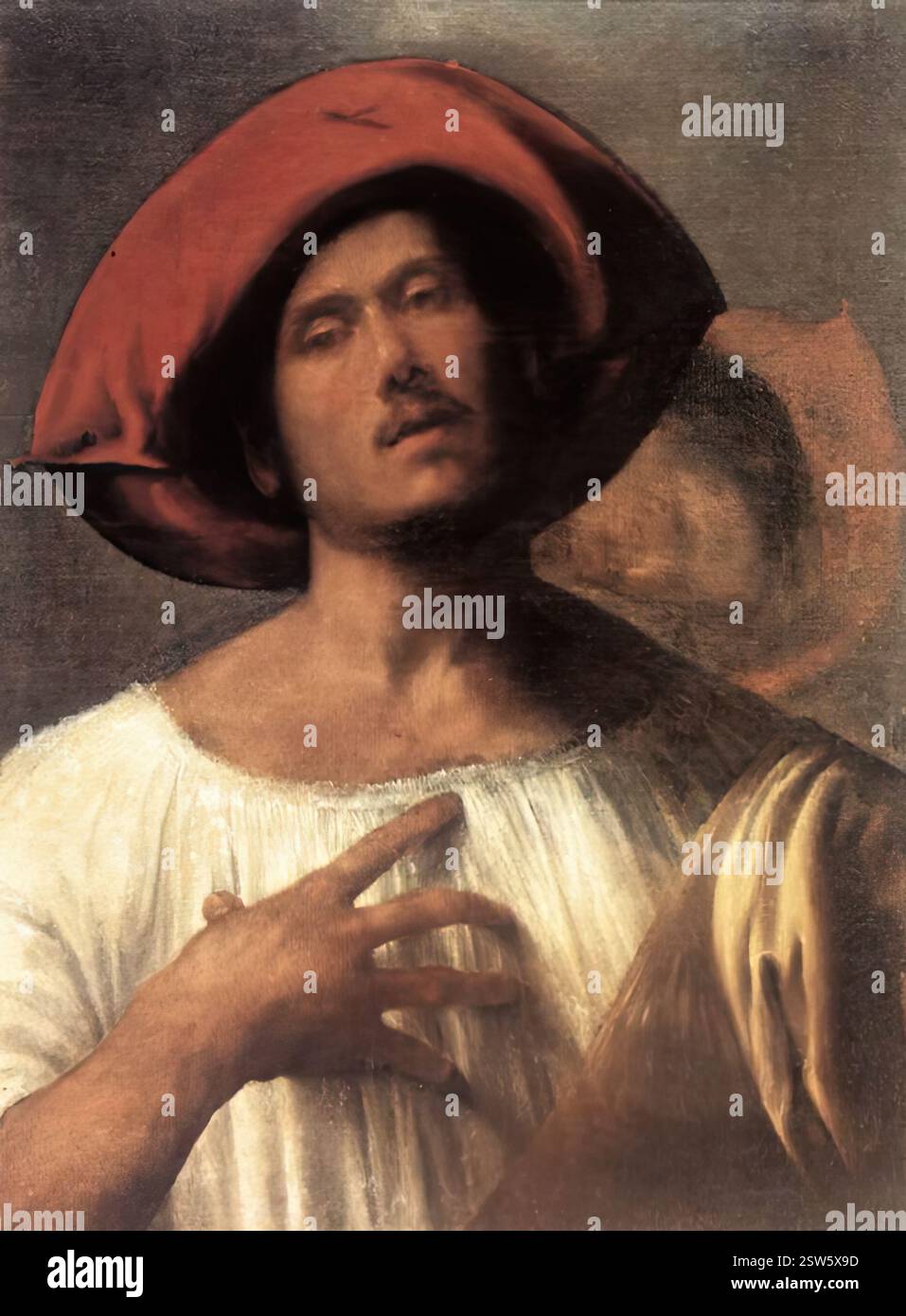 GIORGIONE (1477, Castelfranco, d. 1510, Venezia) l'appassionato cantante c. 1510 olio su tela, 102 x 78 cm Galleria Borghese, Roma i famosi cantanti (l'appassionato cantante e il suo compagno, il cantante con flauto) nella Galleria Borghese sono stati attribuiti a Giorgione. Tuttavia, questa attribuzione è fortemente discussa. Alcuni studiosi pensano che sia opera di Domenico Capriolo (1494-1528), altri ipotizzano che sia stata eseguita nel periodo successivo alla morte di Giorgione. I cantanti cantano con un'aria di pathos barocco circondati da forti effetti chiaroscuro, che di fatto hanno in Foto Stock GIORGIONE (1477, Castelfranco, d. 1510, Venezia) l'appassionato cantante c. 1510 olio su tela, 102 x 78 cm Galleria Borghese, Roma i famosi cantanti (l'appassionato cantante e il suo compagno, il cantante con flauto) nella Galleria Borghese sono stati attribuiti a Giorgione. Tuttavia, questa attribuzione è fortemente discussa. Alcuni studiosi pensano che sia opera di Domenico Capriolo (1494-1528), altri ipotizzano che sia stata eseguita nel periodo successivo alla morte di Giorgione. I cantanti cantano con un'aria di pathos barocco circondati da forti effetti chiaroscuro, che di fatto hanno in Foto Stock