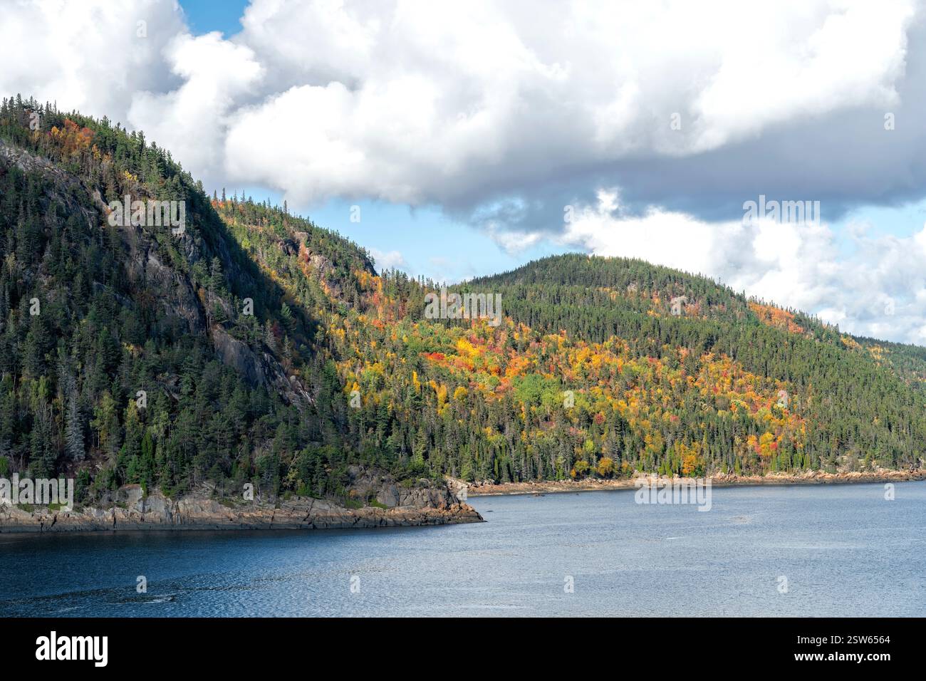 Colori autunnali lungo la costa di Saguenay, Quebec Foto Stock