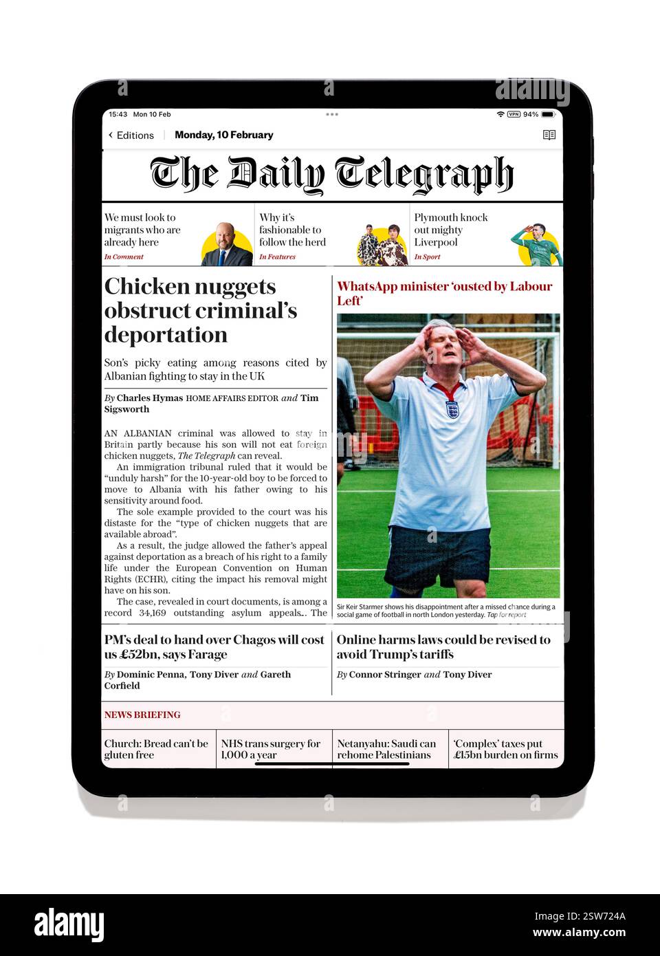 L'app Telegraph su un iPad Foto Stock