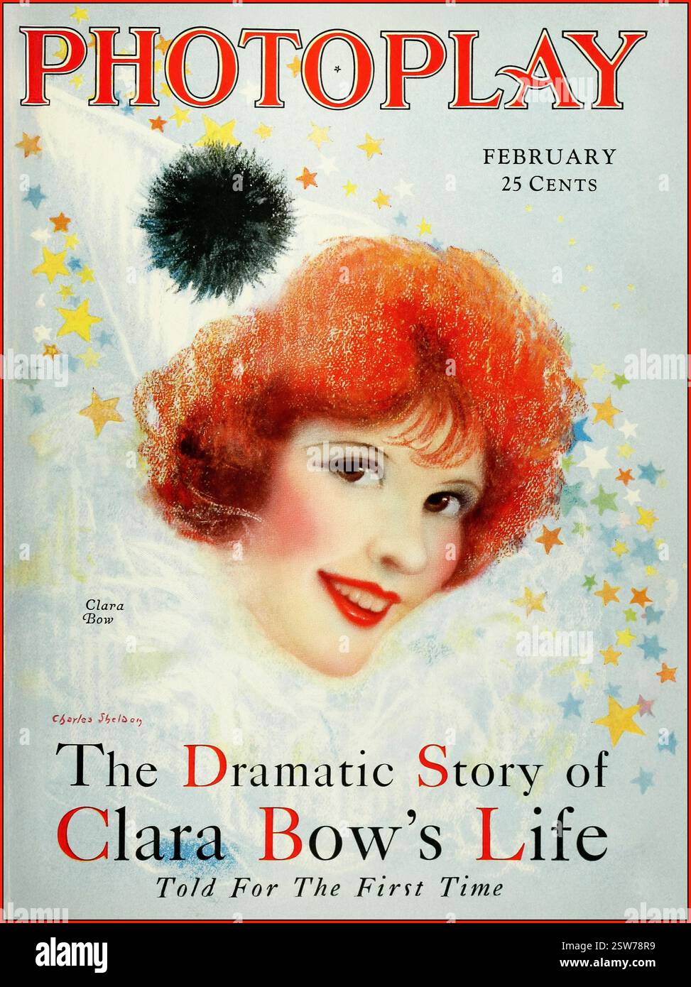 CLARA BOW (1905-1965) attrice cinematografica americana appassionata di cinema copertina della rivista Photoplay febbraio 1928. La drammatica storia della vita di Clara Bows, raccontata per la prima volta. Clara Gordon Bow è stata un'attrice americana che ha raggiunto la fama durante l'era del cinema muto degli anni '1920 e ha fatto con successo la transizione ai "talkie" nel 1929. La sua apparizione come una succulenta shopgirl nel film ha portato la sua fama globale e il soprannome di "The IT Girl". Foto Stock
