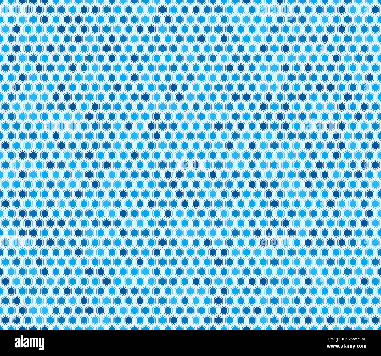 Background scientifico vettoriale. Celle a mosaico esagonale con imbottitura e celle solide interne. Toni di colore blu. Profili esagonali regolari. Motivo senza cuciture. Illustrazione Vettoriale