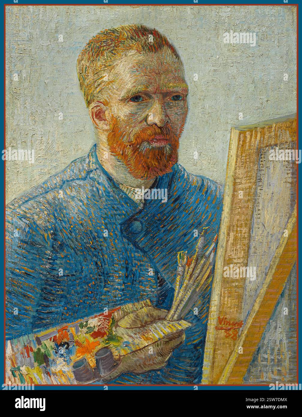 Vincent van Gogh Autoritratto 1888 Autoritratto come pittore sul suo cavalletto "l'unica volta in cui mi sento vivo è quando dipingo" questo è l'ultimo autoritratto che Van Gogh (30 marzo 1853 - 29 luglio 1890) dipinse a Parigi, dove visse dal 1886 all'inizio del 1888. È firmato e datato 'Vincent 88'. Vincent Van Gogh è stato un maestro post-impressionista olandese la cui arte innovativa ha influenzato l'Espressionismo moderno, il Fauvismo e la prima arte astratta. Foto Stock