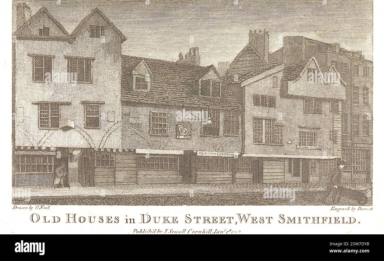 O'Neal Drawing - Old Houses in Duke Street, West Smithfield, Londra Foto Stock