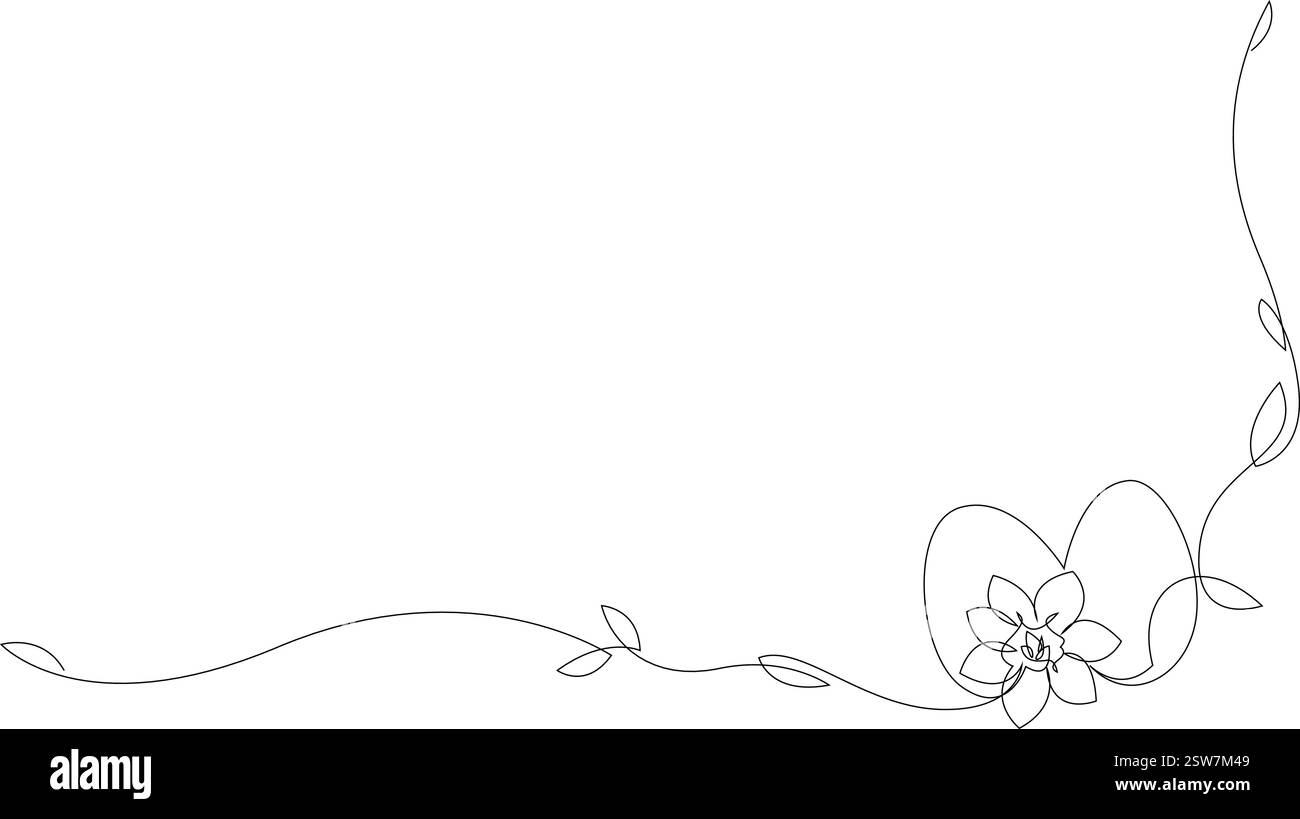 Disegno continuo su una linea della decorazione pasquale con uova e fiori primaverili. Design del banner di auguri di buona Pasqua. Illustrazione vettoriale, versione modificabile Illustrazione Vettoriale