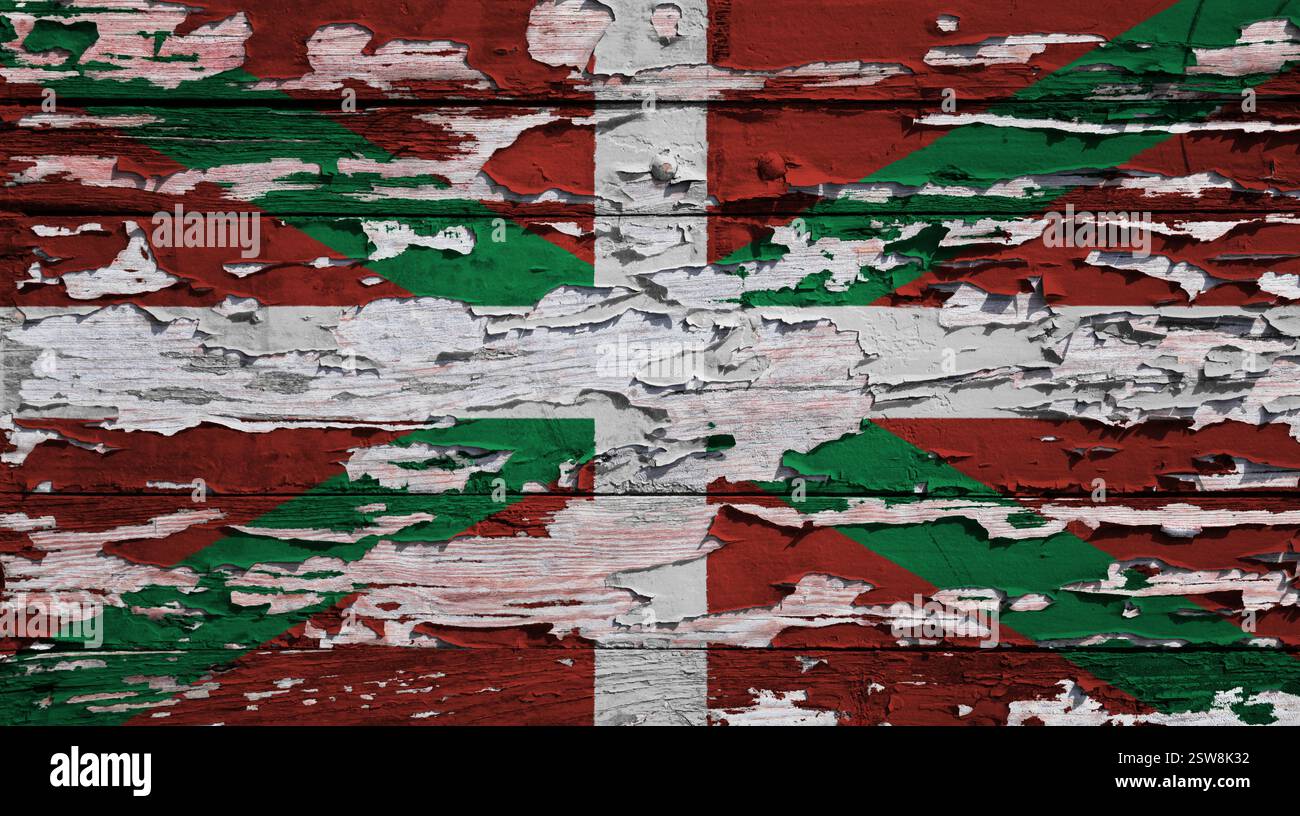 Bandiera dei Paesi Baschi dipinta su una tavola di legno grunge. Foto Stock