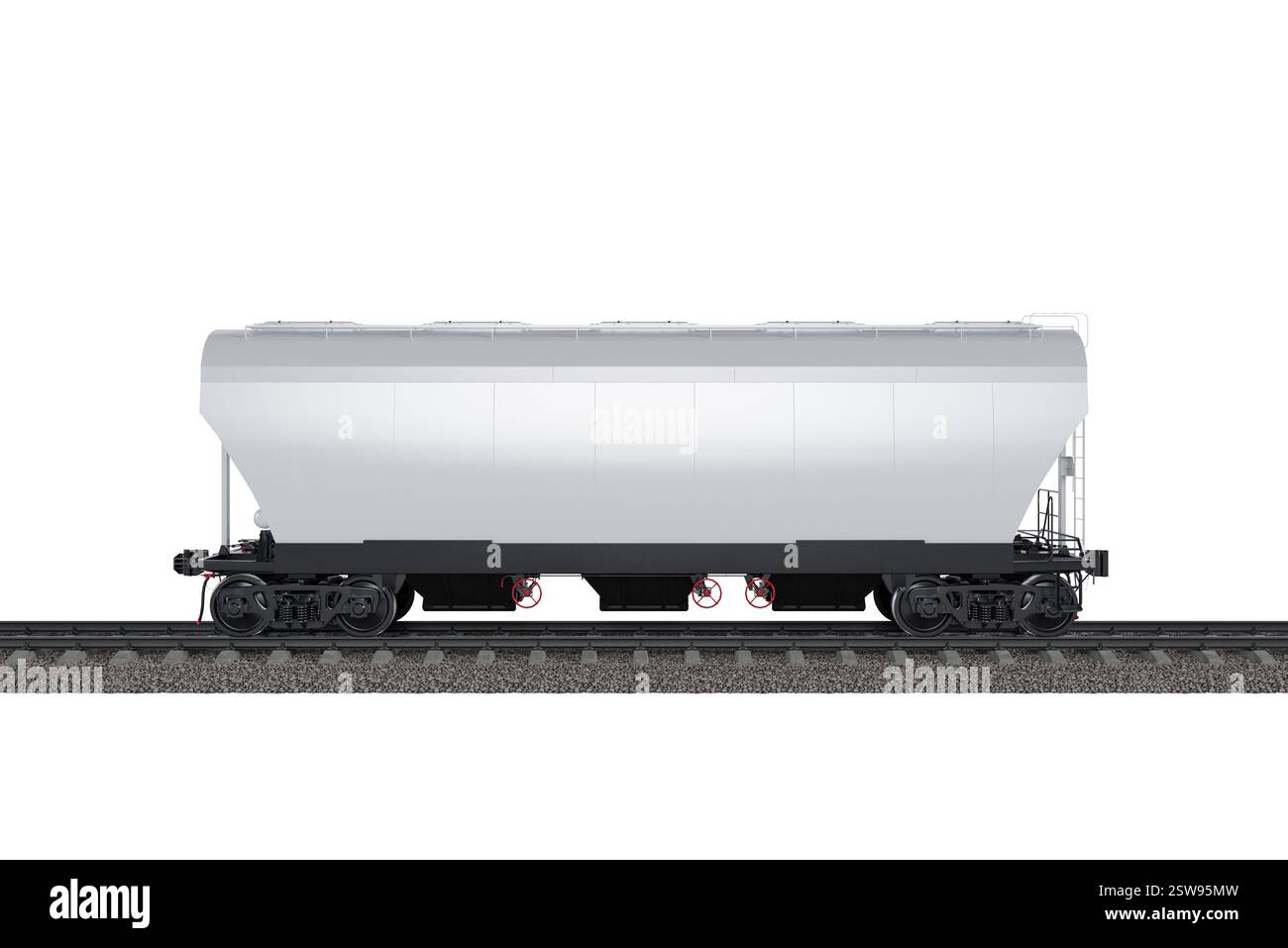 Tramoggia auto su sfondo bianco. Carri specializzati per il trasporto di materiali sfusi quali cereali, cemento o altri beni industriali. Foto Stock