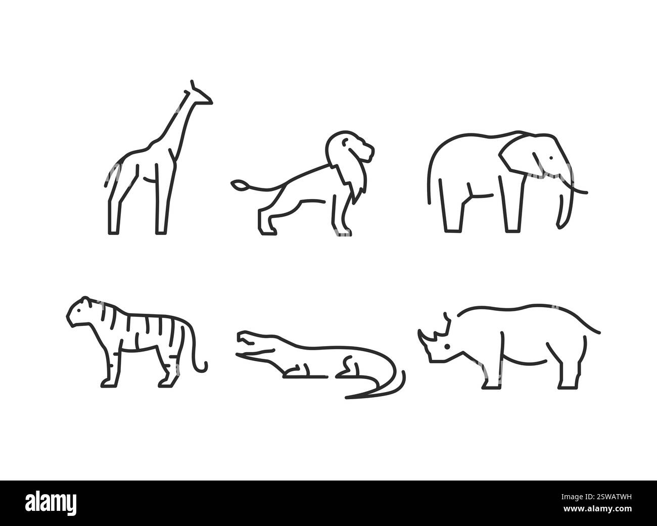 Icone animali selvatici impostate Illustrazione Vettoriale
