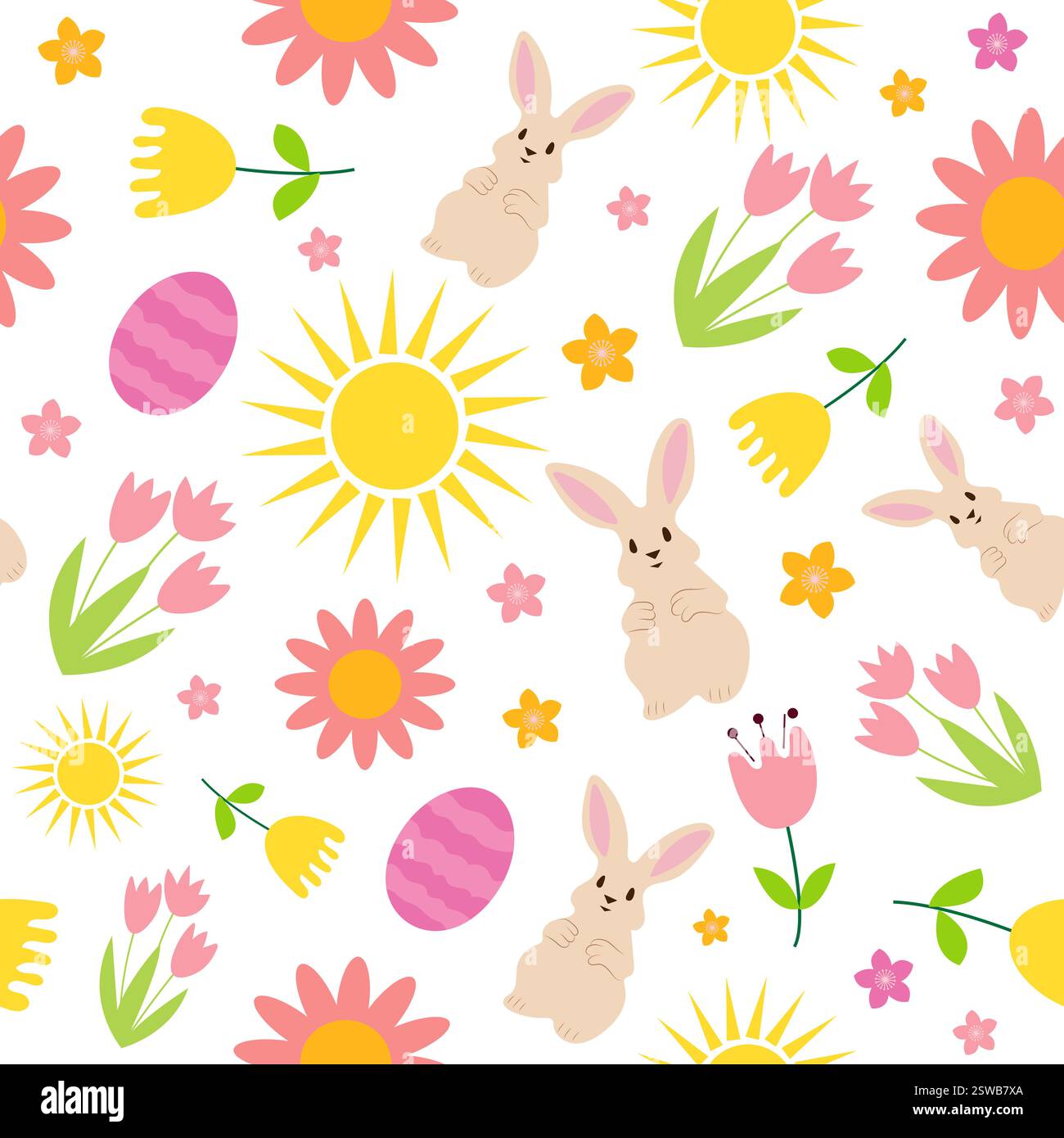 schema con coniglietti, fiori e uova Illustrazione Vettoriale