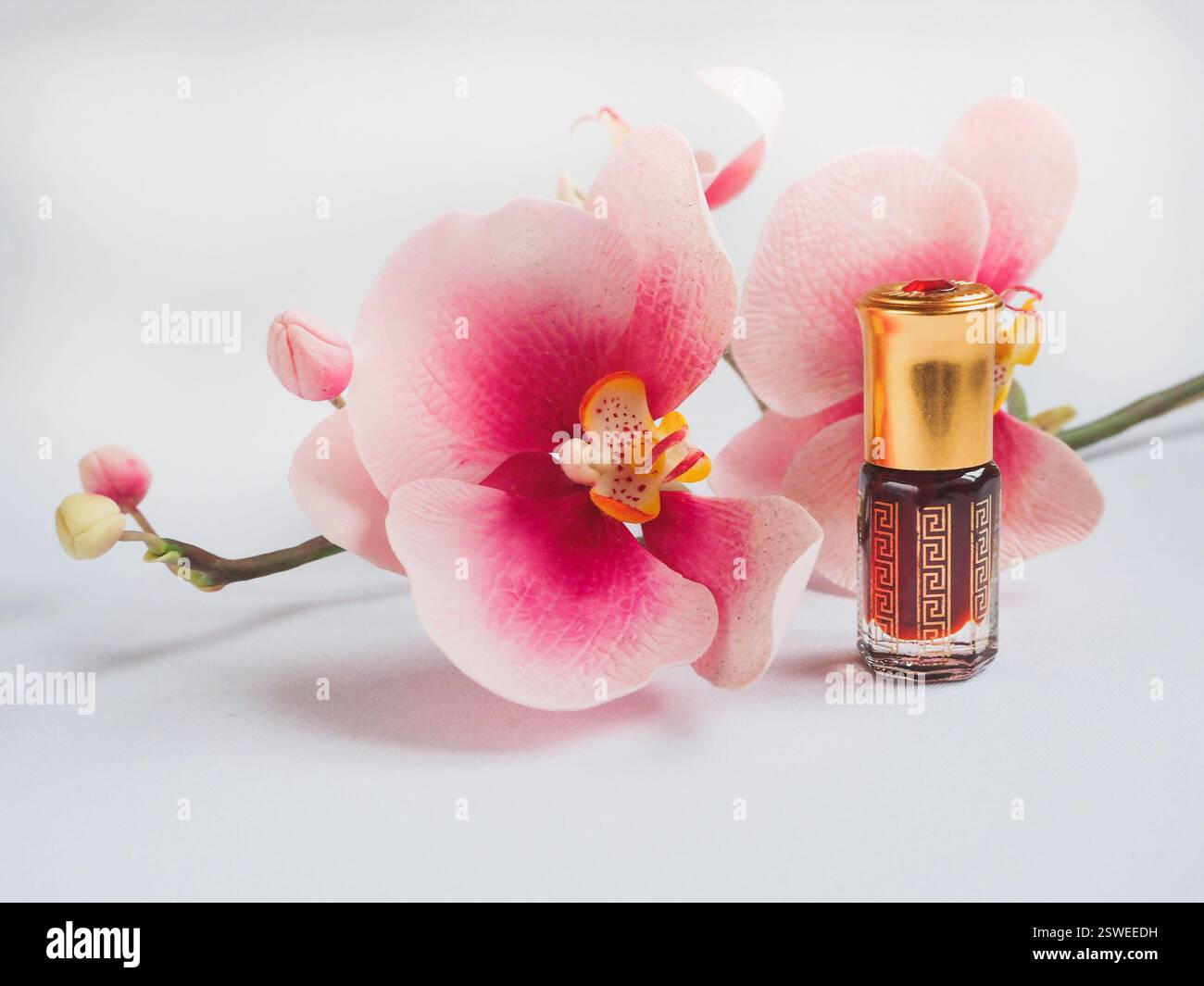 Olio concentrato per massaggi. Profumo arabo di agarwood. Foto Stock