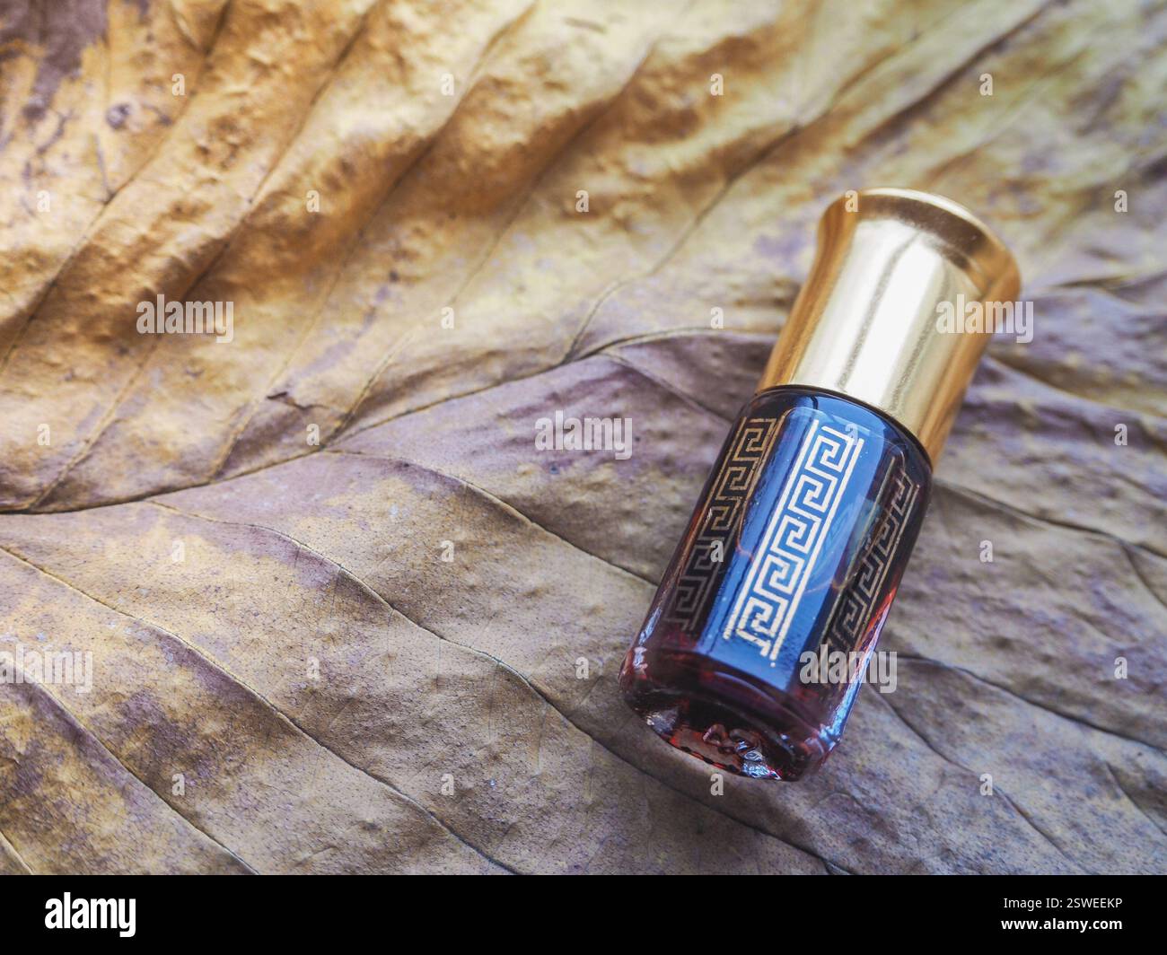 Profumo Arabian oud attar o fragranze di olio di agarwood in mini bottiglia. Foto Stock