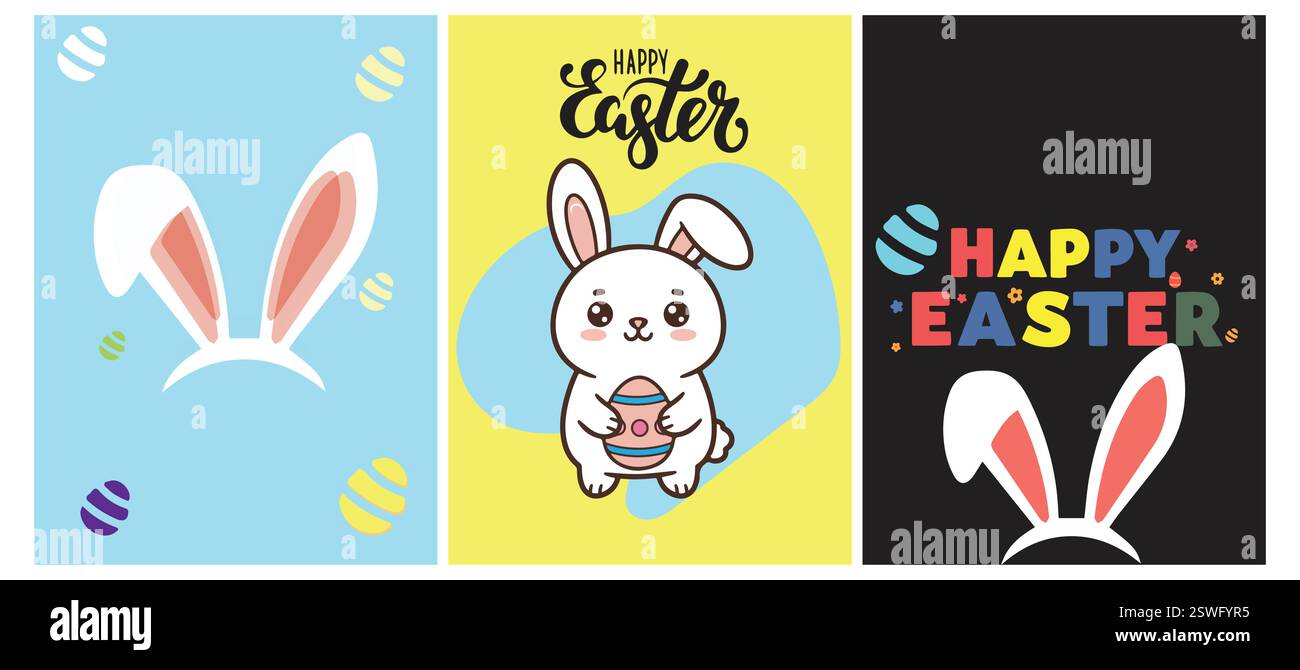 Buoni coniglietti di Pasqua: Simpatiche e colorate illustrazioni digitali Illustrazione Vettoriale