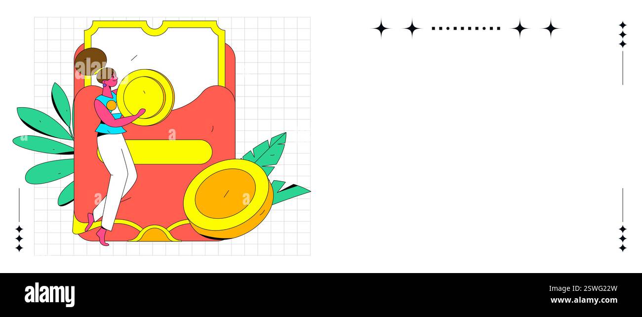 Acquisto online concetto di coupon e-commerce concetto di vettore piatto operazione illustrazione disegnata a mano Illustrazione Vettoriale