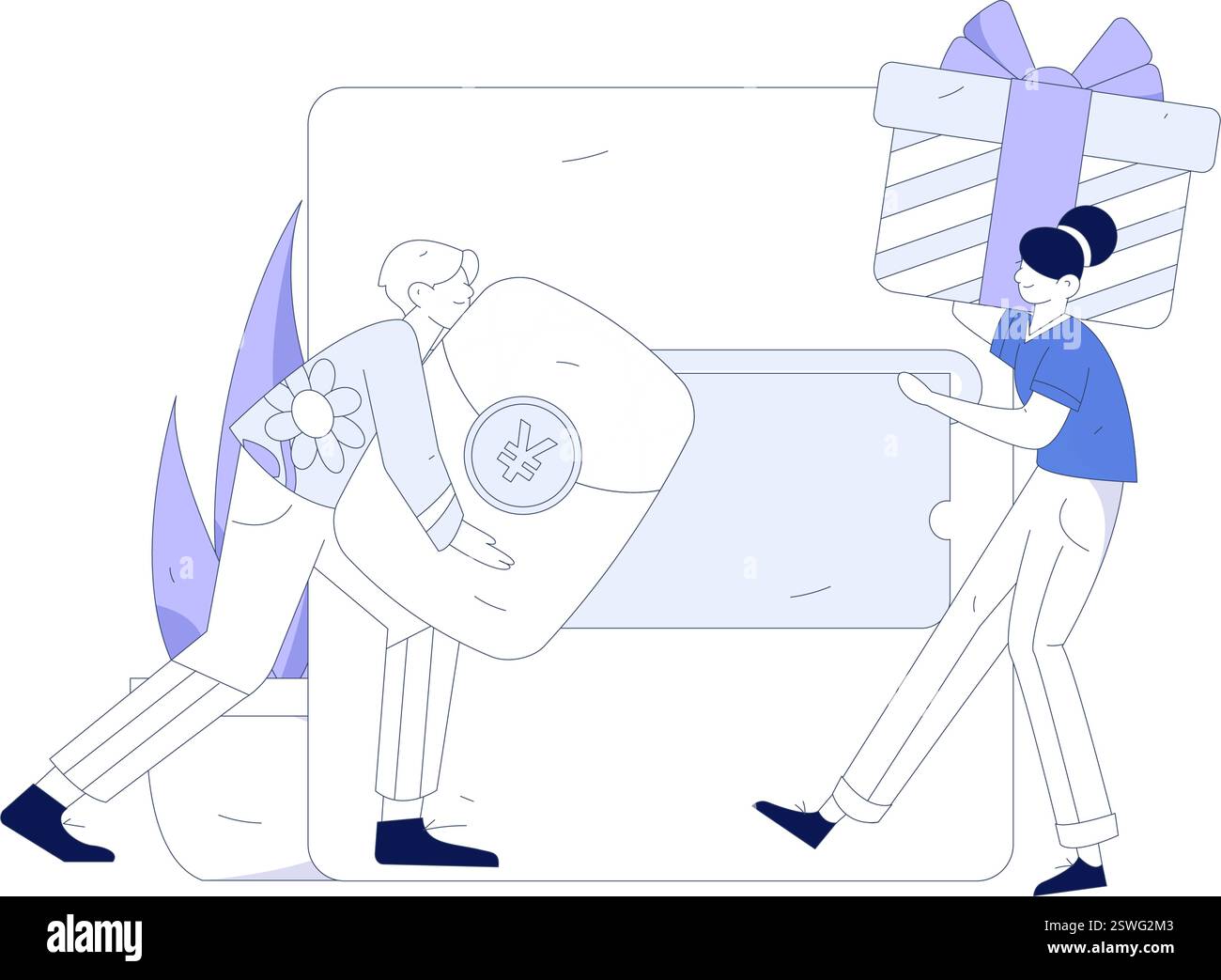 Acquisto online concetto di coupon e-commerce concetto di vettore piatto operazione illustrazione disegnata a mano Illustrazione Vettoriale