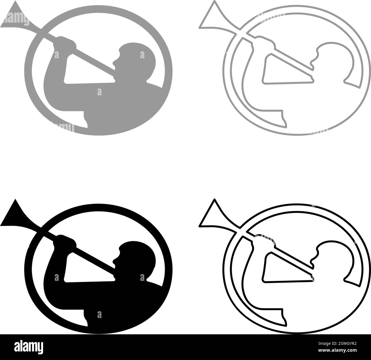 Simbolo mormone Chiesa di Gesù Cristo dei Santi degli ultimi giorni Angelo del mormonismo segno Moroni religione Moronio uomo moronico che soffia tromba silhouette set icona Illustrazione Vettoriale