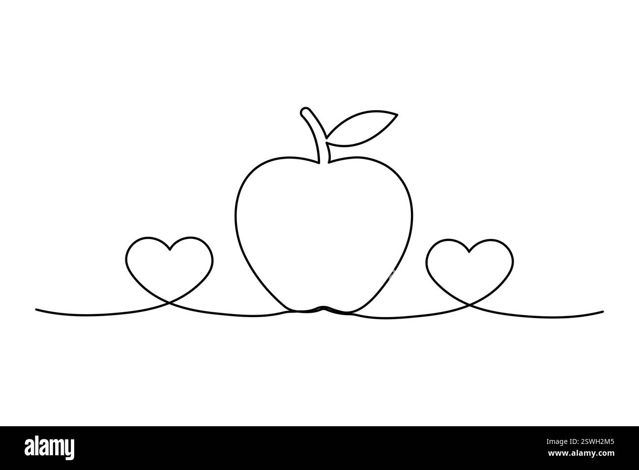 Apple continua un disegno su una linea dell'icona vettoriale isolata del contorno della frutta Illustrazione Vettoriale