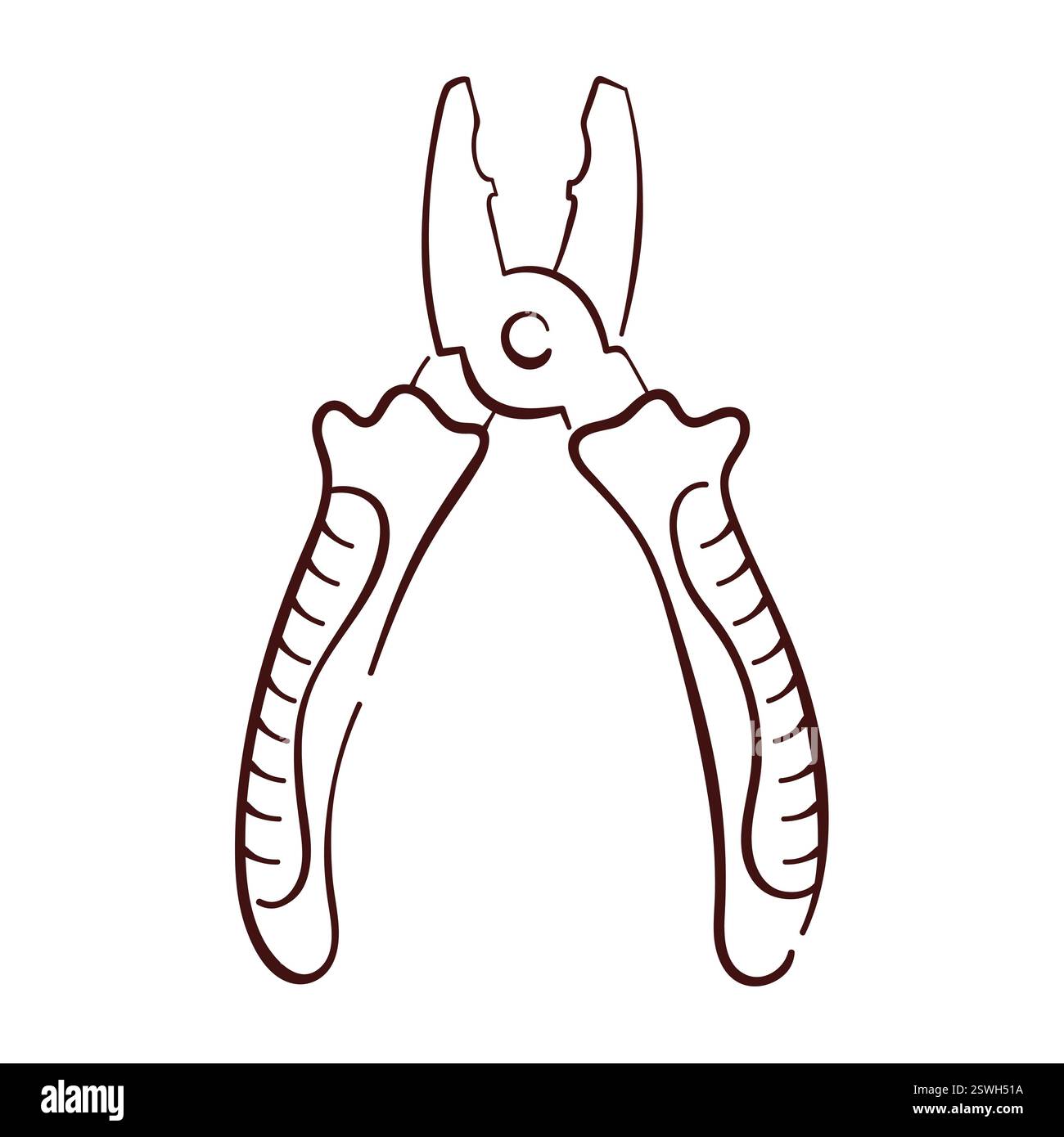 Icona dello strumento pinza in stile line art. Logo disegnato a mano dello strumento di riparazione per le attività edili isolato su sfondo bianco. Illustrazione Vettoriale