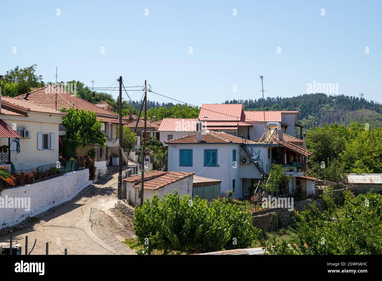 Il grazioso villaggio di Milies nel nord di Evia, in Grecia Foto Stock