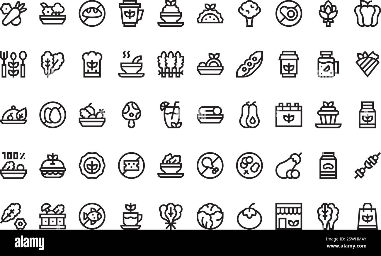 Icone della giornata vegetariana del mondo Collezione di icone vettoriali di alta qualità con tratto modificabile. Ideale per progetti professionali e creativi. Illustrazione Vettoriale