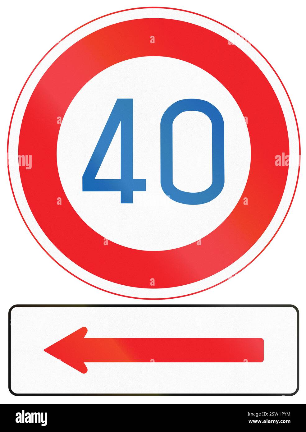 Cartello stradale giapponese - limite di velocità massimo 40 chilometri all'ora sulla sinistra. Foto Stock