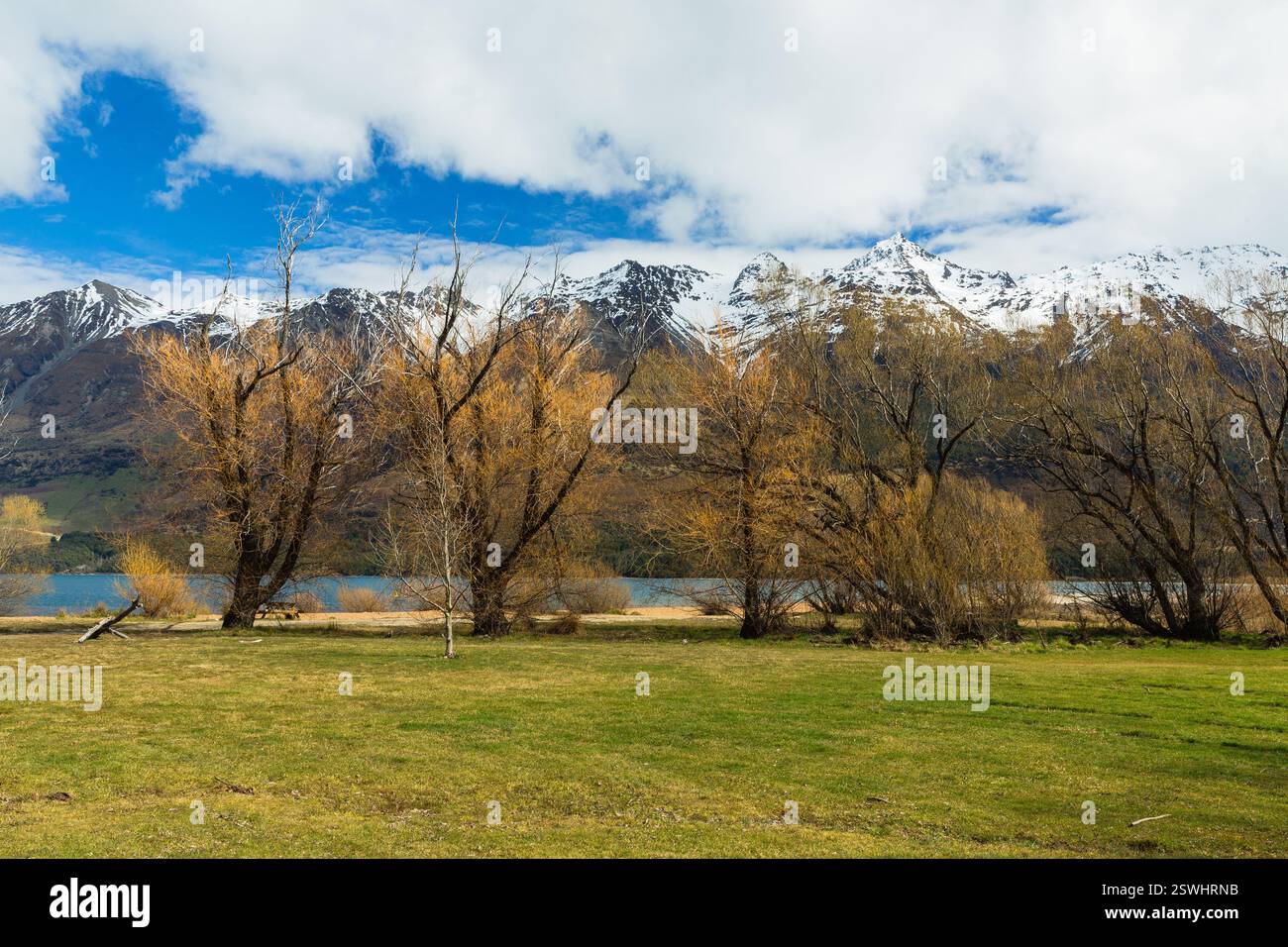 Panorama sul lago Wakatipu a Glenorchy, Otago, nuova Zelanda Foto Stock