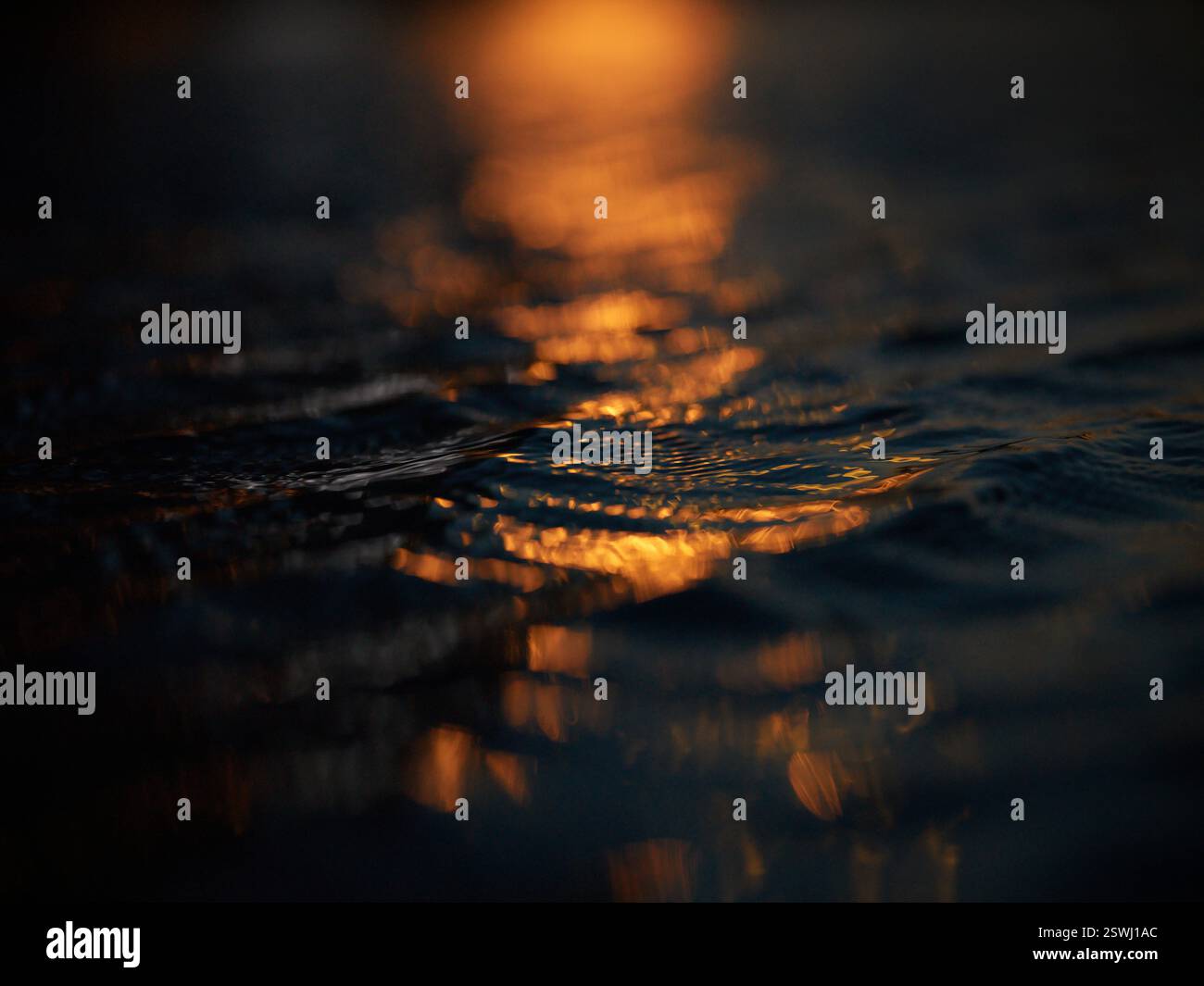 luce dorata riflessa dall'acqua increspata Foto Stock