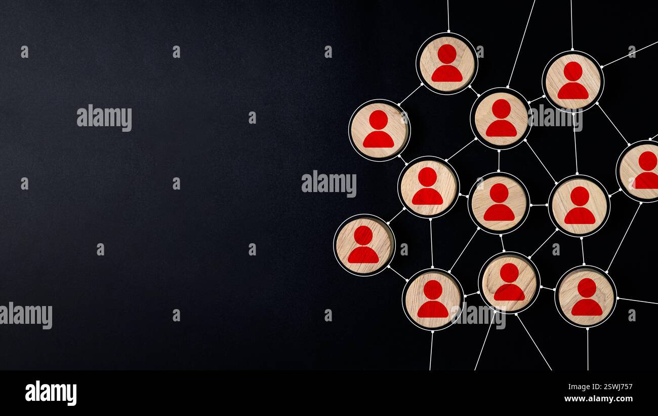 Concetto di gestione del team, risorse umane, creazione di un team solido, concetto di amministrazione HRM o gestione delle risorse umane, icona manager e dipendente Foto Stock