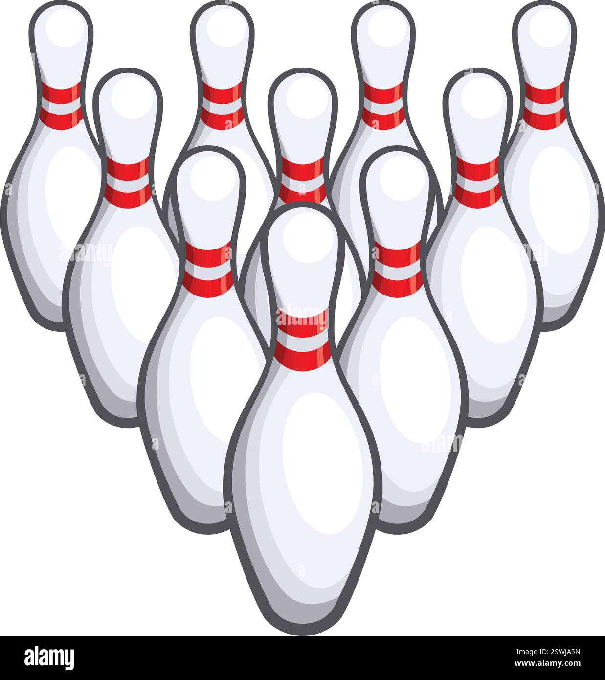 classico semplice cartone animato dieci pin tenpin bowling gruppo impostato in forma di icona vettore isolato su sfondo trasparente Illustrazione Vettoriale