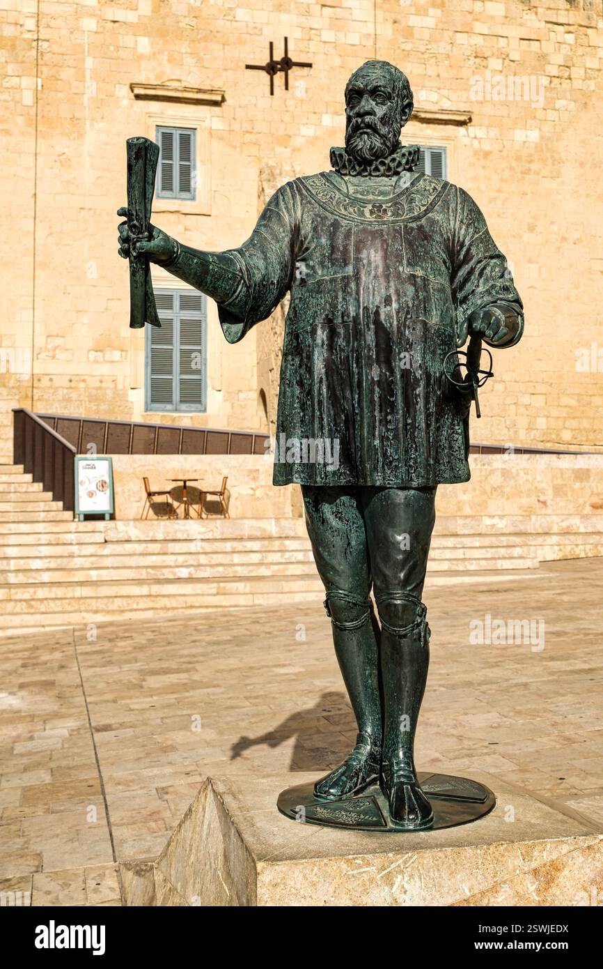 Statua di Jean Parisot de la Valletta, Malta. Foto Stock
