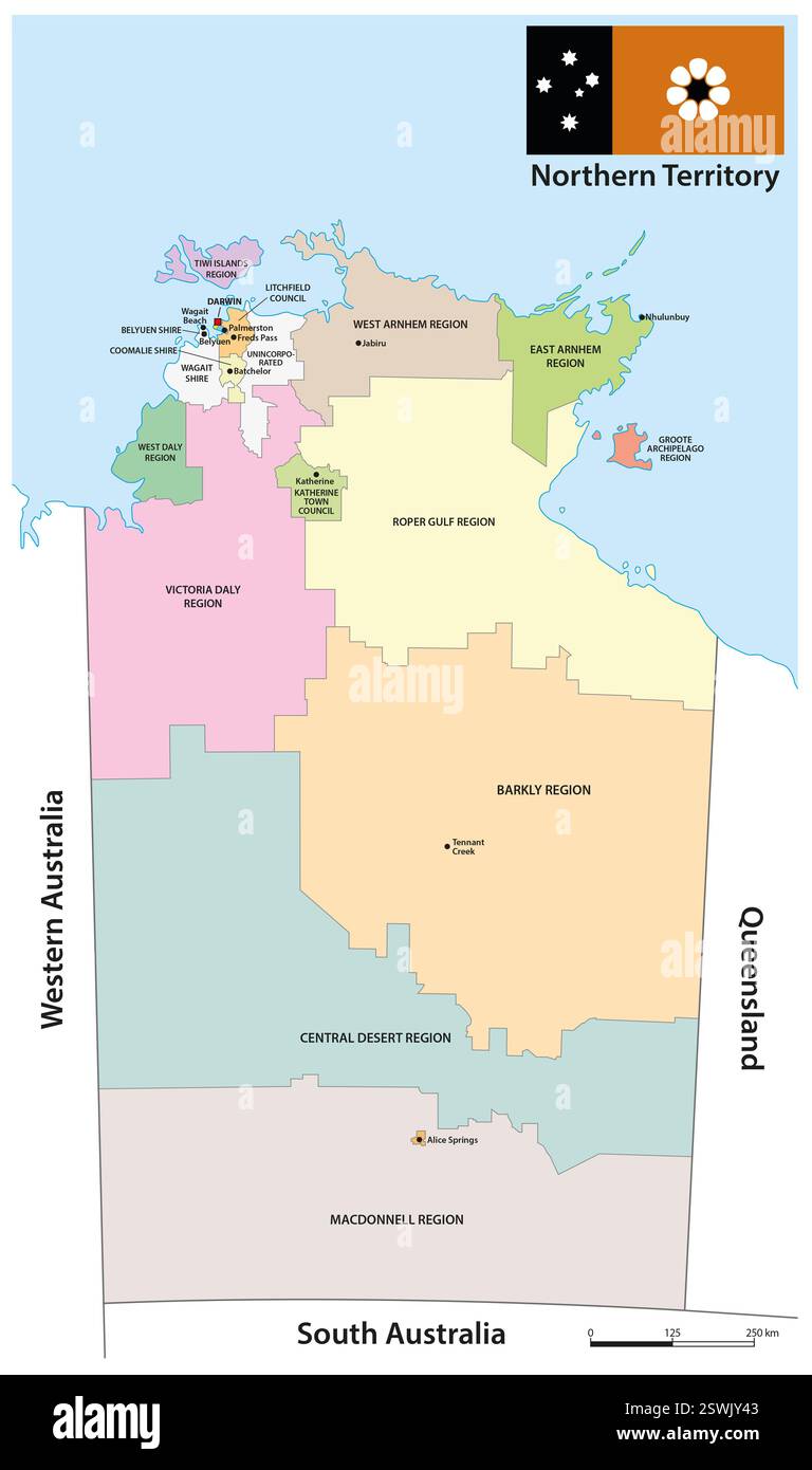 Mappa amministrativa del territorio federale australiano del territorio del Nord Foto Stock