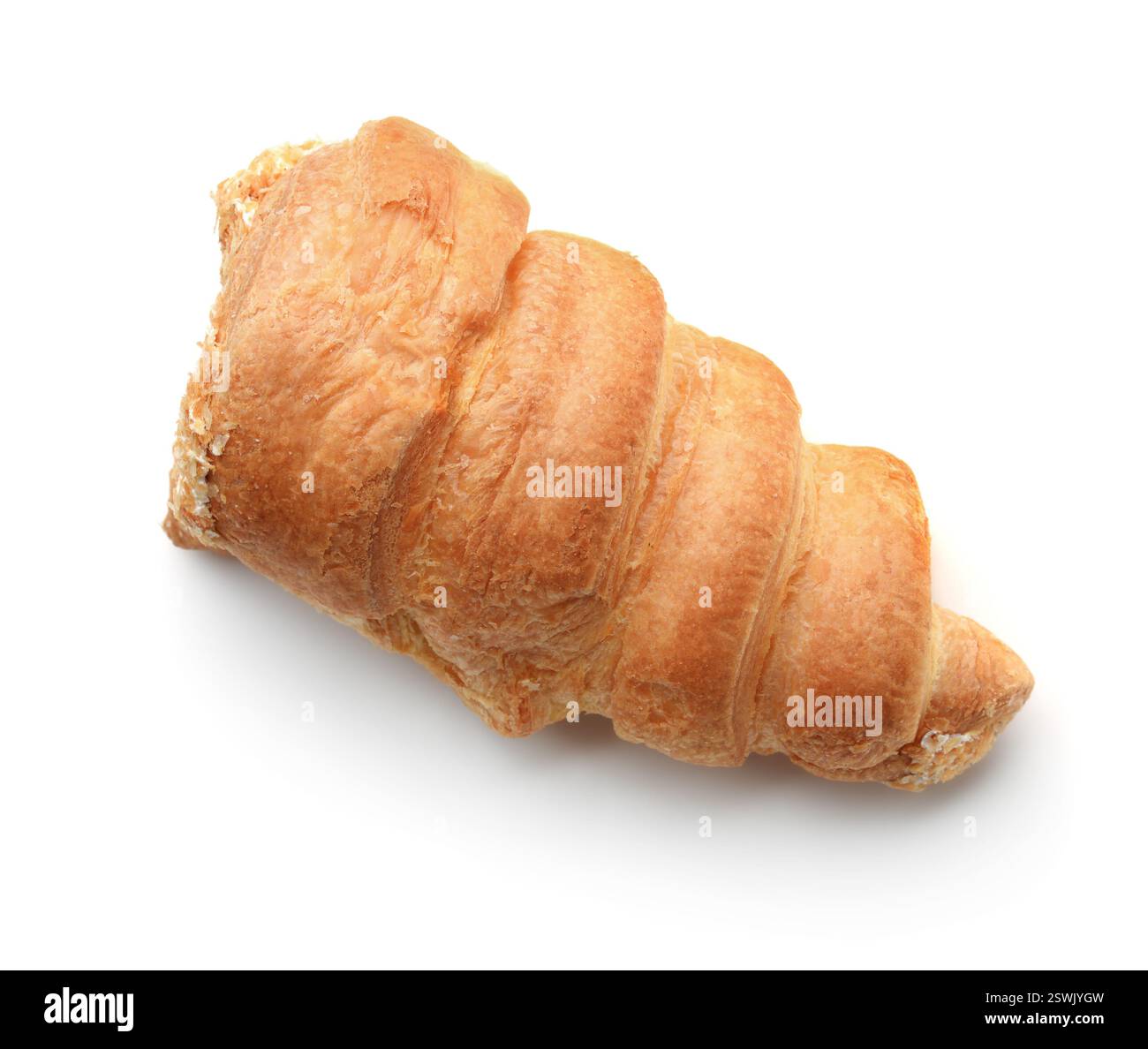 Vista dall'alto del cono di pasta sfoglia ripieno di crema isolata su bianco Foto Stock