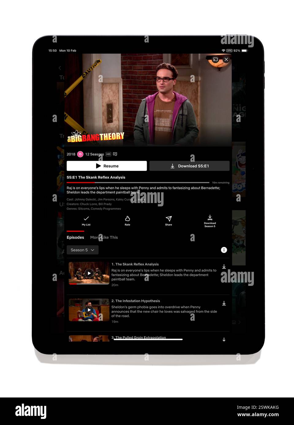 The Big Bang Theory sull'app Netflix su iPad Foto Stock