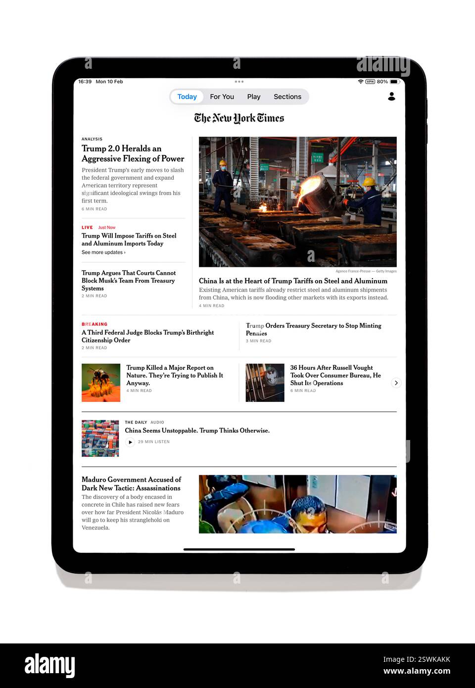 L'app del New York Times su un iPad Foto Stock