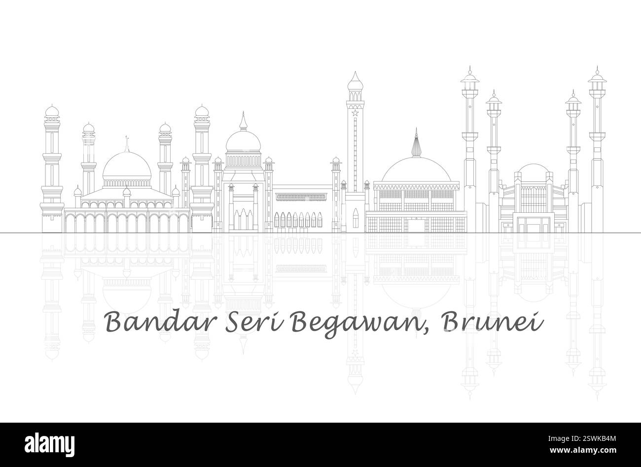 Contorno panorama della città di Bandar seri Begawan, Brunei - illustrazione vettoriale Illustrazione Vettoriale