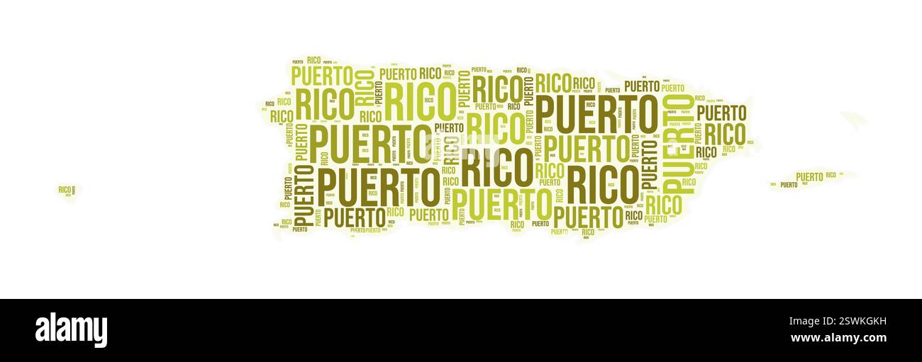 Cloud di parole della regione di Porto Rico. Design a forma di paese. Illustrazione a colori di Porto Rico. Fumetto collage nomi regione. Illustrazione vettoriale. Illustrazione Vettoriale