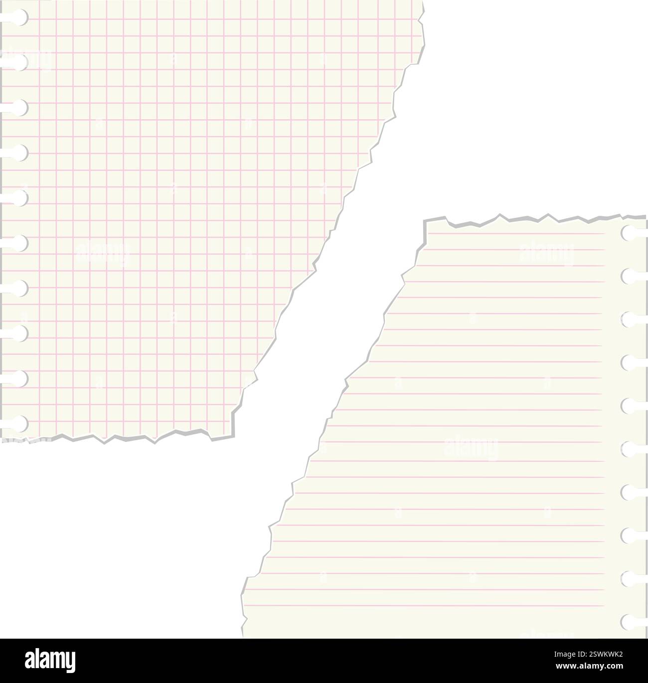 Una collezione di pezzi di carta strappati a scacchi e foderati con forme e dimensioni diverse. Collage grunge moderno per uno stile artistico contemporaneo. Brutali Illustrazione Vettoriale