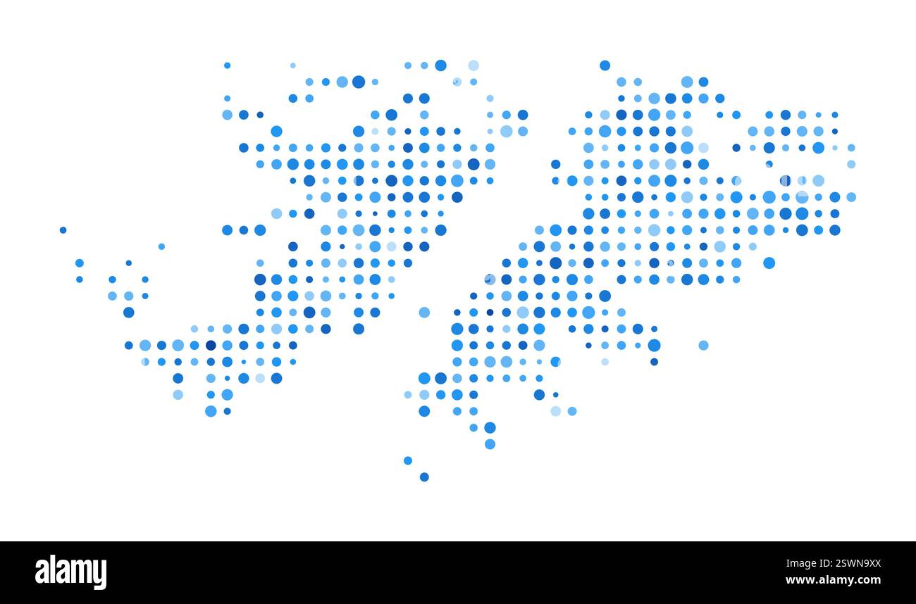 Mappa dei punti delle Isole Falkland. Stile digitale country. Immagine vettoriale delle Isole Falkland. Punti circolari blu a forma di paese. Illustrazione vettoriale creativa. Illustrazione Vettoriale