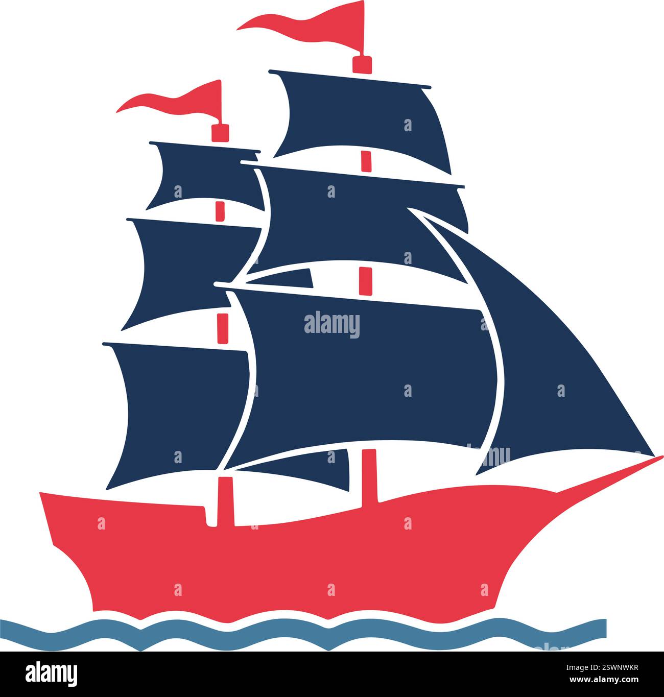 Pirati vettoriali della vecchia nave. Barca a vela. Nave storica. Nave antica. Illustrazione Vettoriale