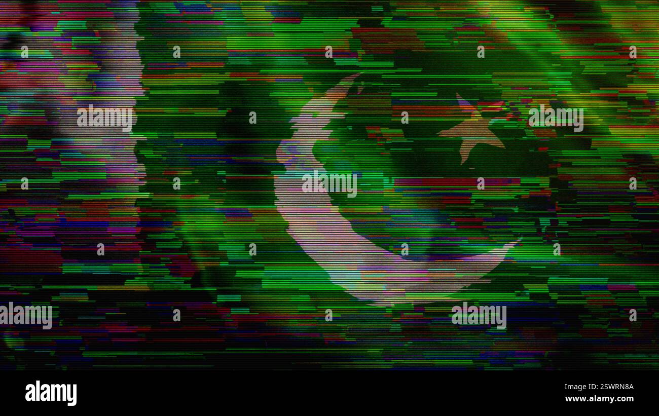 Pakistan tecnologia digitale bandiera sfondo cyber. Illustrazione del concetto di attacco cibernetico e spionaggio su banner pakistani. Foto Stock