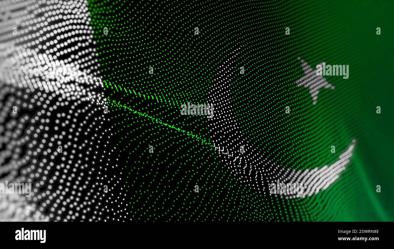 Pakistan tecnologia digitale bandiera sfondo cyber. Illustrazione del concetto di attacco cibernetico e spionaggio su banner pakistani. Foto Stock