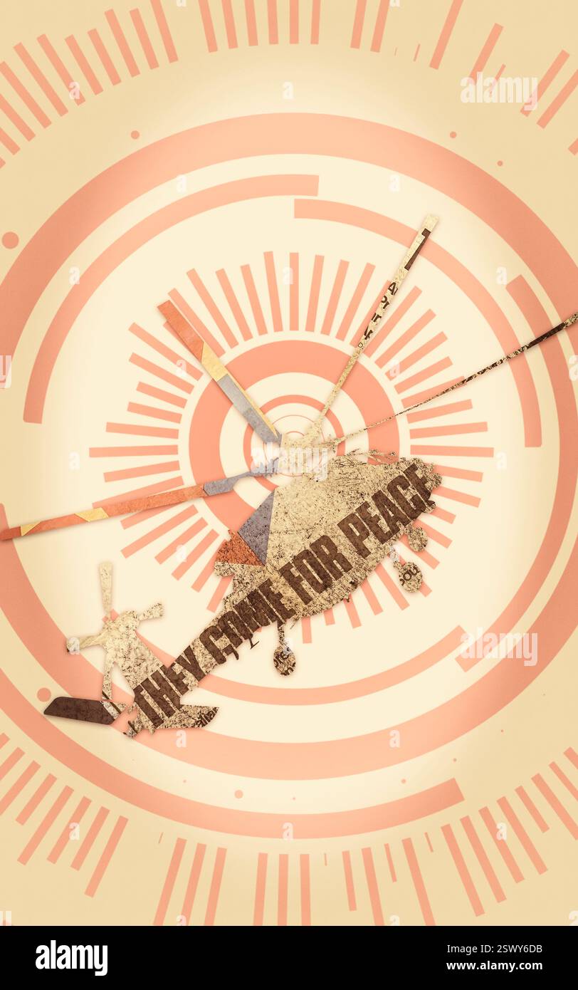 Sagoma di un elicottero militare visto da terra e dal campo d'azione. Tecnologia militare e armamenti Foto Stock