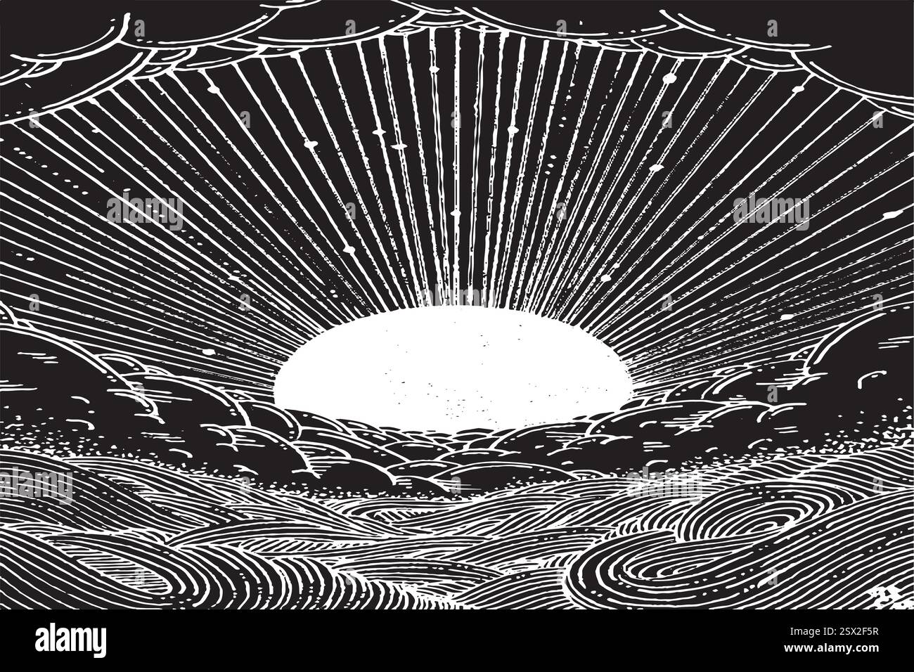 Fiume limpido, alberi ed erba in un luminoso giorno d'estate. Mezzitoni con cerchi Illustrazione Vettoriale