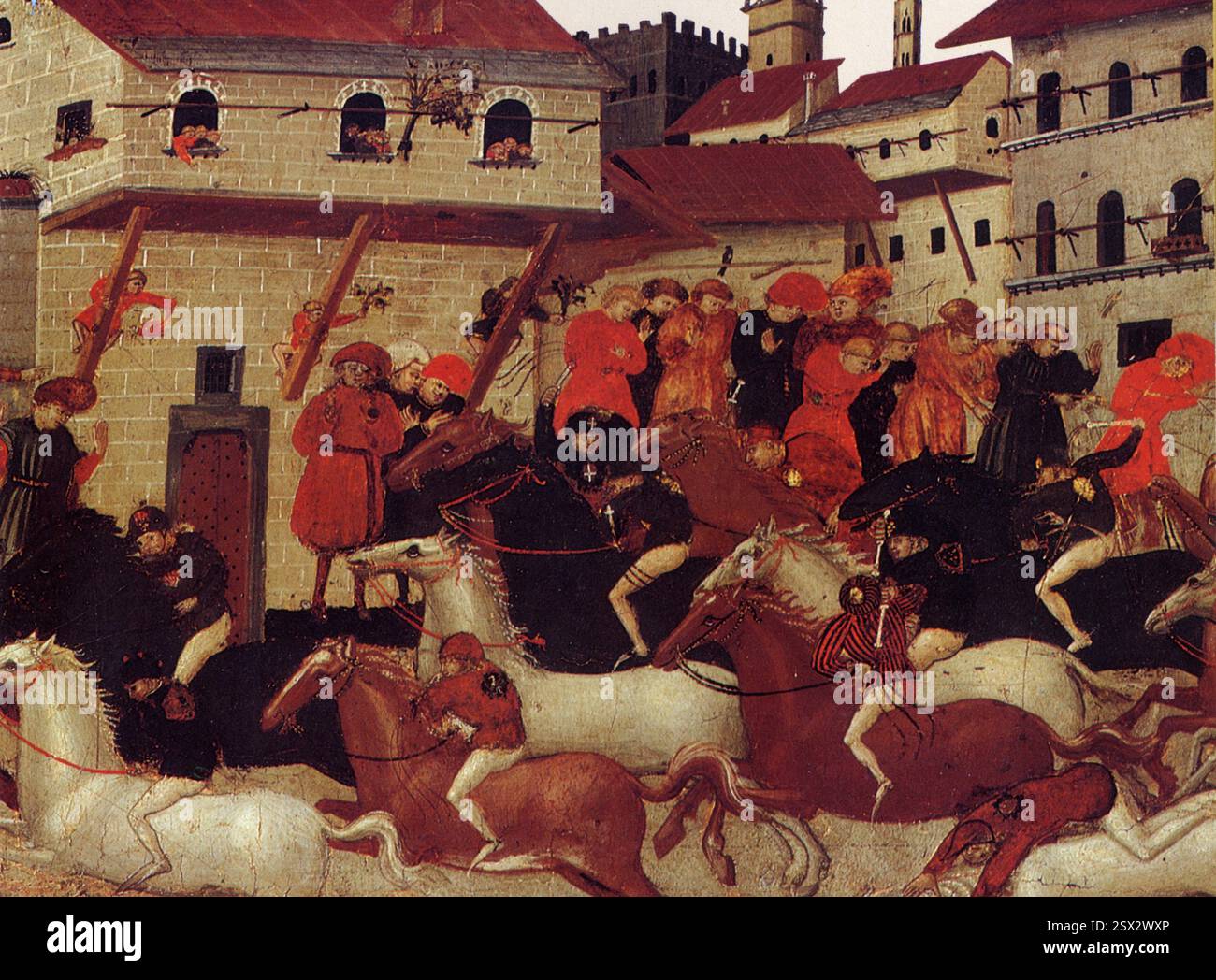 fêtes publices fairaient partie de la vie d'une ville de la Renaissance.un palio, course de chevaux avait lieu une fois par an. Foto Stock