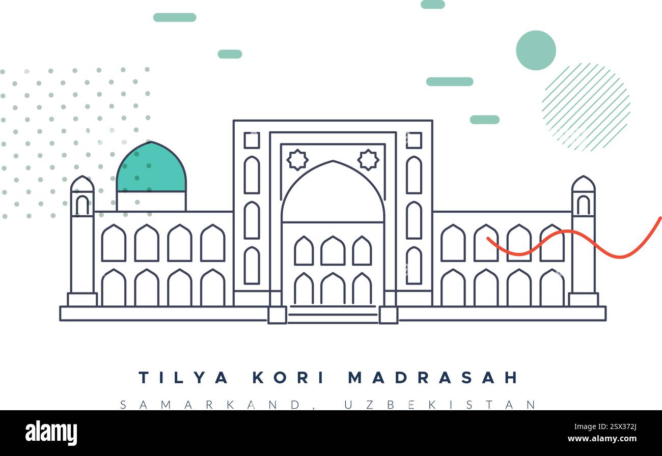 Madrasa Tilya-Kori a Samarcanda, Uzbekistan - illustrazione delle scorte come file EPS 10 Illustrazione Vettoriale