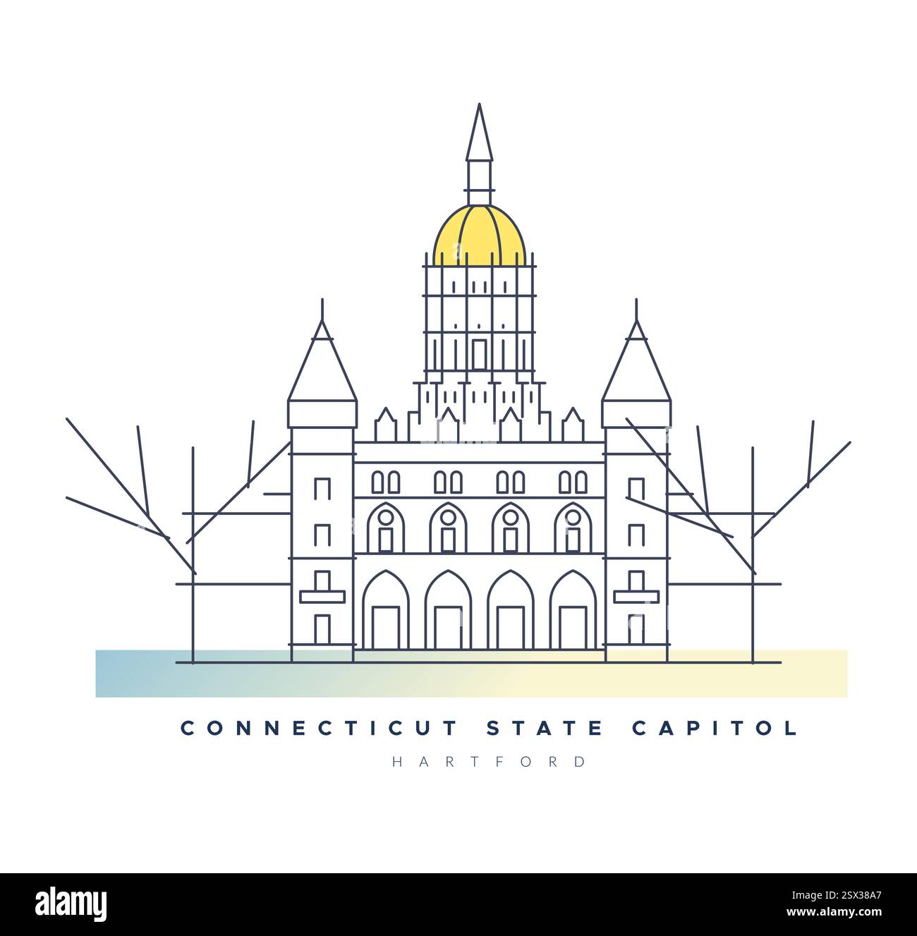 Connecticut State Capitol - Hartford - Stock Illustration as EPS 10 file Illustrazione Vettoriale