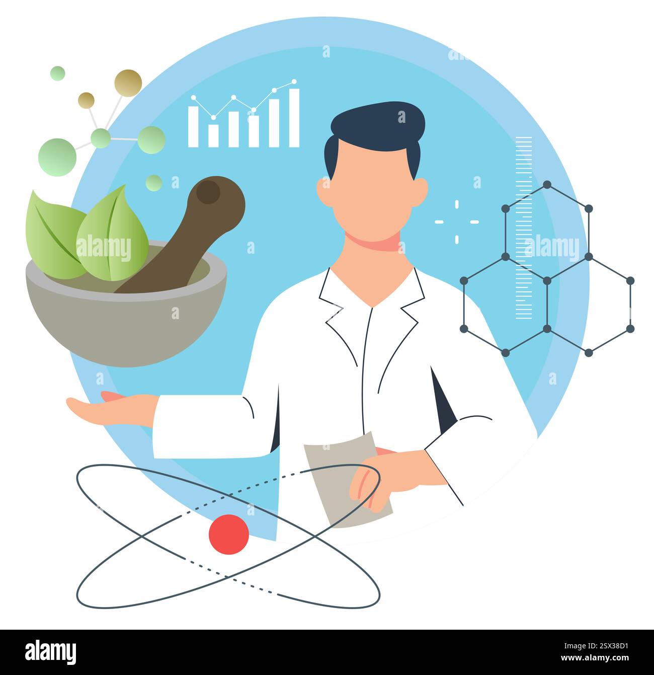 Farmacista con formulazione farmaceutica basata sull'impianto - file EPS 10 illustrazioni in stock Illustrazione Vettoriale